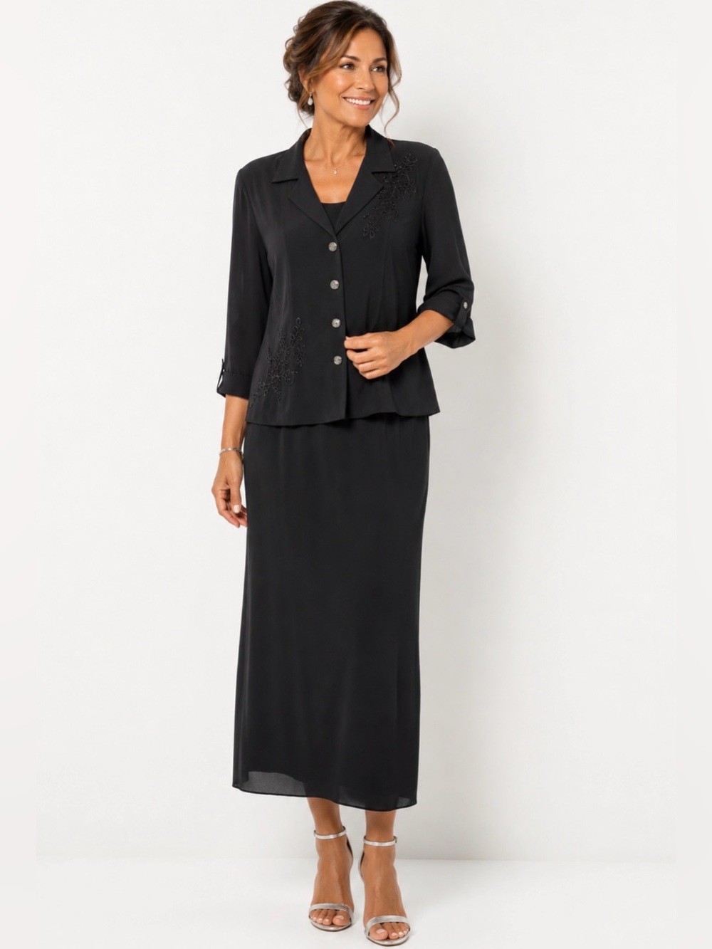 Studio I Black 2PC Dress Jacket Set Womens 18 Mother of Bride Formal Outfit
